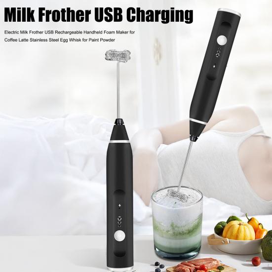 Electric Milk Frother USB Rechargeable Handheld Foam Maker for Coffee Latte Stainless Steel Egg Whisk for Paint Powder