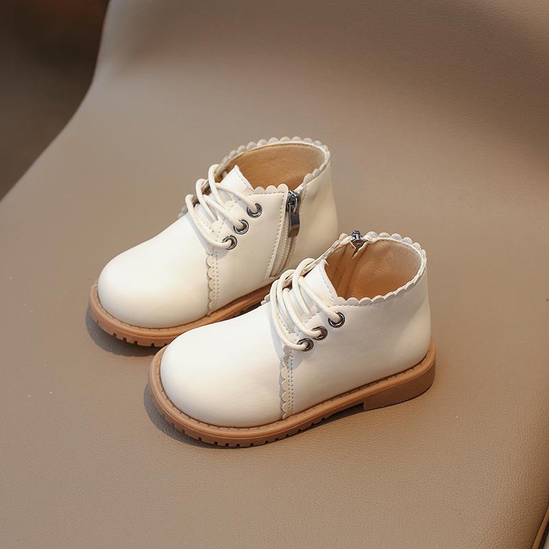 

Children Boots Pu Leather Vintage Zipper Platform Toddler Kids Short Boot Ankle-high Solid Color Autumn Ruffles Boys Girls Shoes 21