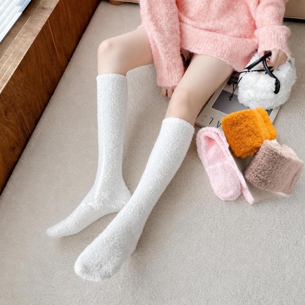 Coral Velvet Long Tube Socks Thick Fabric Warm Winter Socks Preppy Solid Color Stockings For Women