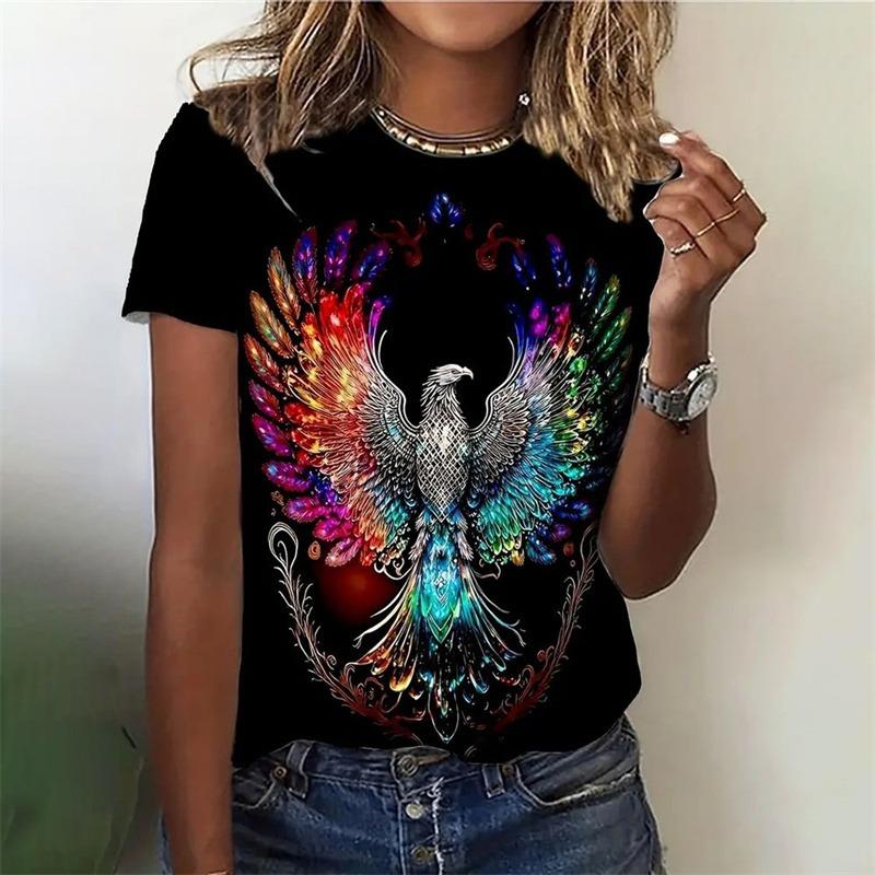 Phoenix pattern women s short-sleeved T-shirt - 3D printed short-sleeved summer casual top clothing XL
