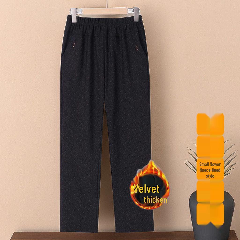 2026 High-Waisted Straight-Leg Pants for Middle-aged & Elderly Women - Spring, Autumn, Winter Velvet-Lined