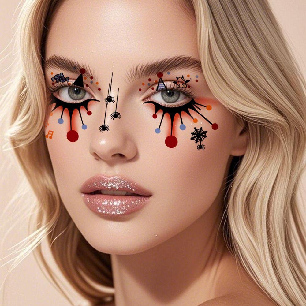 12pcs Waterproof Halloween Face Tattoo Portable Halloween Bat Face Stickers  Enhance Atmosphere