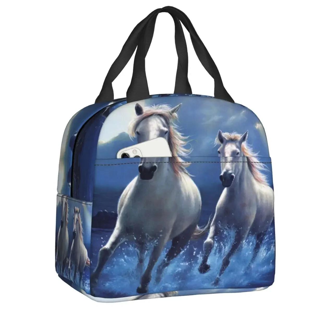 

Индивидуальные Лошади Зимой Сумка для Обед Женская Термокулер Изолированный Бокс для Детей Школа 22x20x13CM золотой
