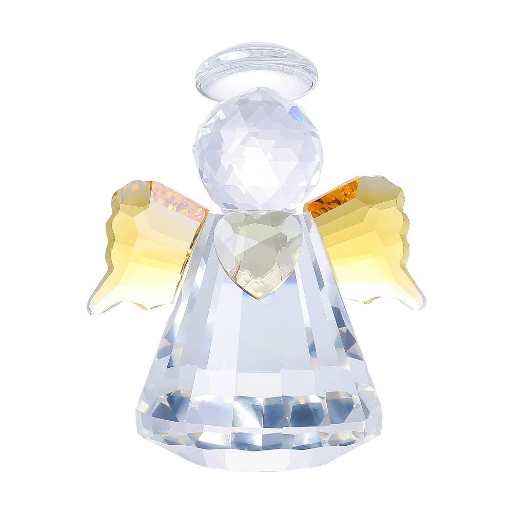 Heart Angel Statue Ornament Faceted Finish Angel Paperweight Crystal Angel Figurine Tabletop Decor