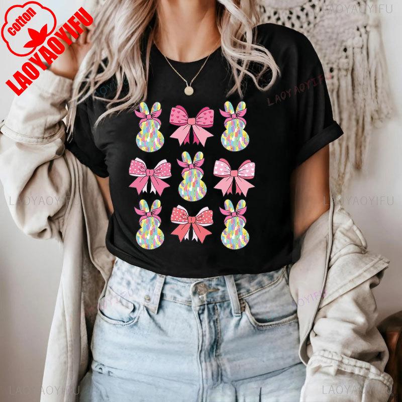 

Пасхальная футболка с кроликом, мазками кисти, кавайная женская футболка с коротким рукавом, в стиле ретро, уличная мода, повседневные хлопковые топы, ropa mujer 4XL
