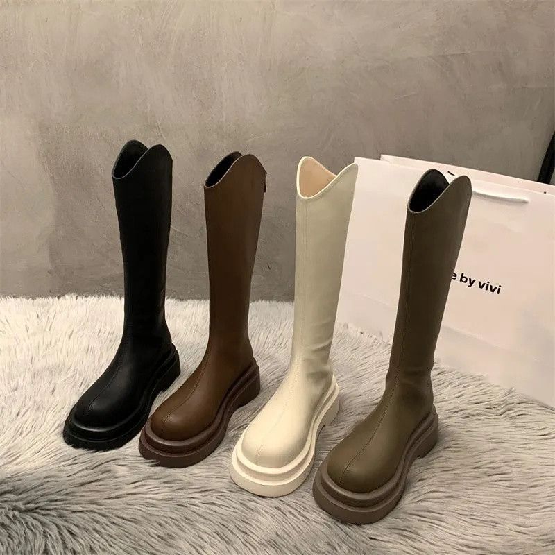 Medium tube knight boots women's shoes 2025 new autumn and winter small boots platform muffin shoes fashion boots