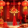 Red Golden Lotus Hanging Ornaments with Tassel Lucky Blessing Decor for Bonsai Tree Garden Home Festival Party Decor
