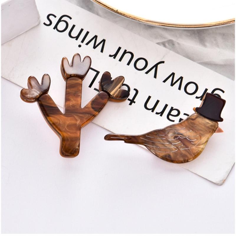 Blucome Modische Arcylic-Tierbrosche, süße Anime-Kaktus-Vogel-Form, mehrfarbig, für Frauen und Männer, Anzug, Kleid, Anstecknadeln