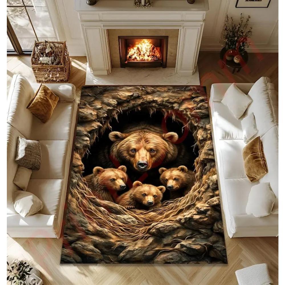 

Ковер «Семья медведей» с дизайном «Пещера природы», Уютный ковер с лесными животными, Декор гостиной в деревенском стиле 60*90cm