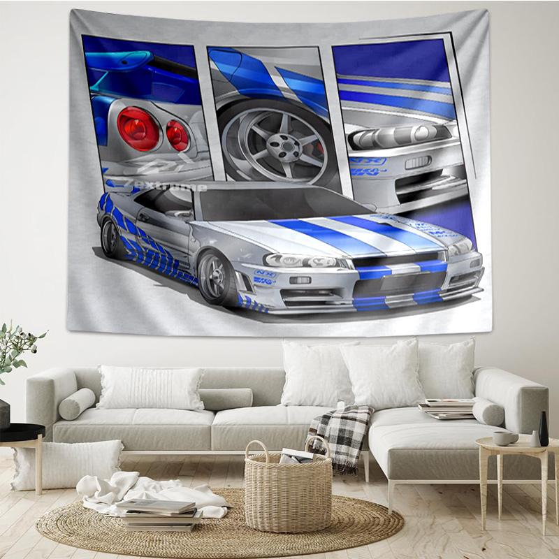 Skyline Blue Racing Spirit Speed And Style Tapestry Room Decoration Wall Hanging for Living Room Bedroom, dormitory, Birthday and Christmas gifts