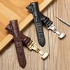 Bamboo Pattern Genuine Leather Watch Strap with Soft Cowhide and Butterfly Buckle for Men and Women