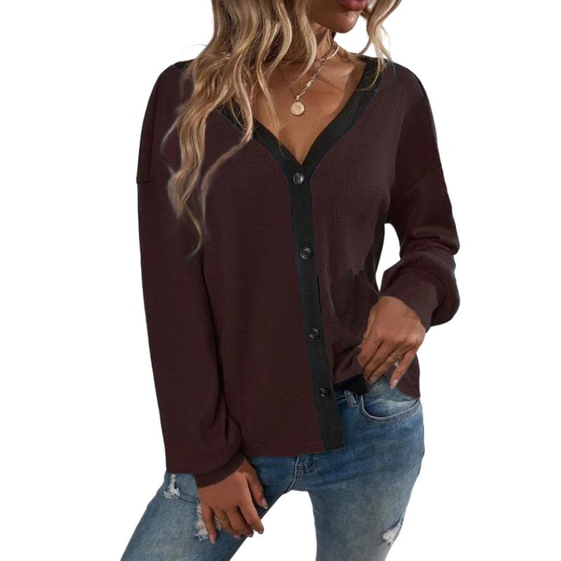 

Новинка 2023 года, женский топ, вафельная футболка-кардиган с длинными рукавами 5XL коричневый
