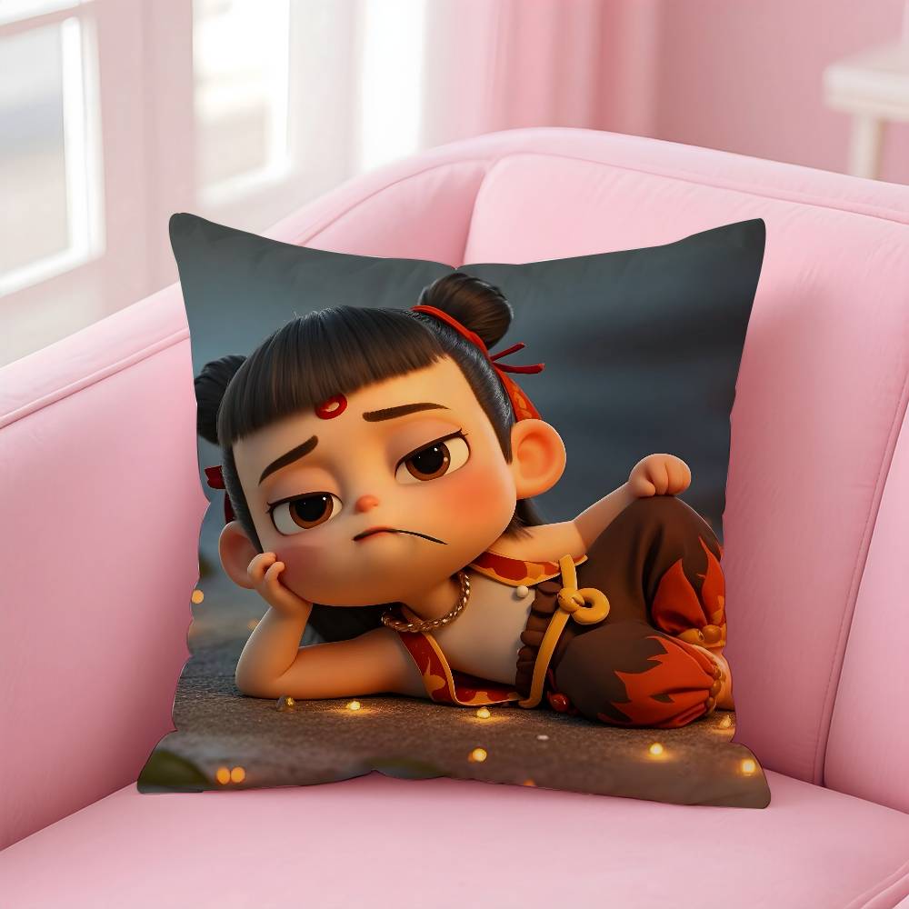 Chinese Anim Nezha Pillow Case Printed Pillowcase for Living Room Sofa Cushion Cover & Bedroom Decor