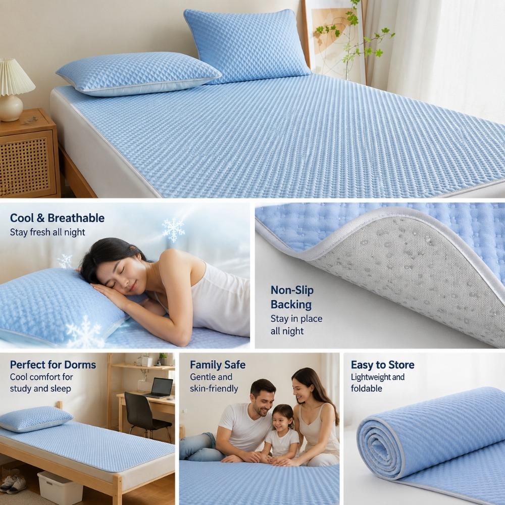 Ice Silk Cooling Mat, Bean Dot Breathable Summer Bed Sheet Style Cooling Mattress for Dorm Home