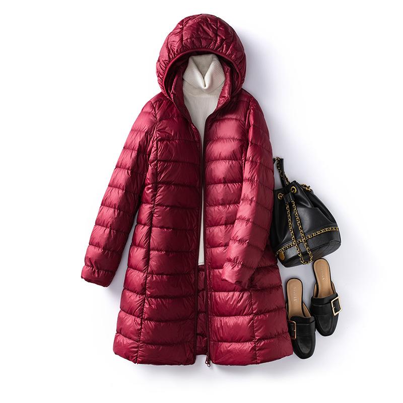 Ultra-light Long Down Jacket Women Autumn Winter Slim Hat Detachable Warm White Duck Down Coat Women Portable Outerwear
