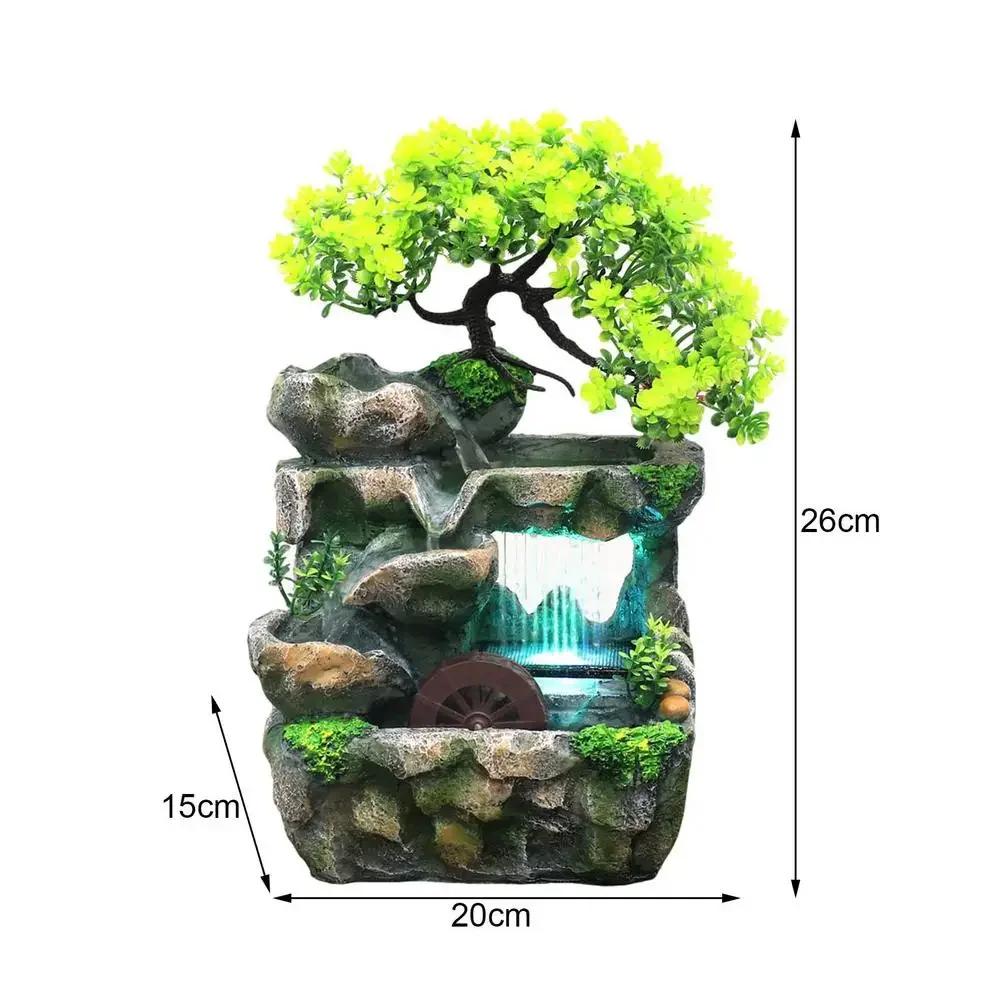 Creative Feng Shui Flowing Water Fountain Desktop Resin Rockery Landscape Waterfall Crafts with 7-Color Led Change Best Gift