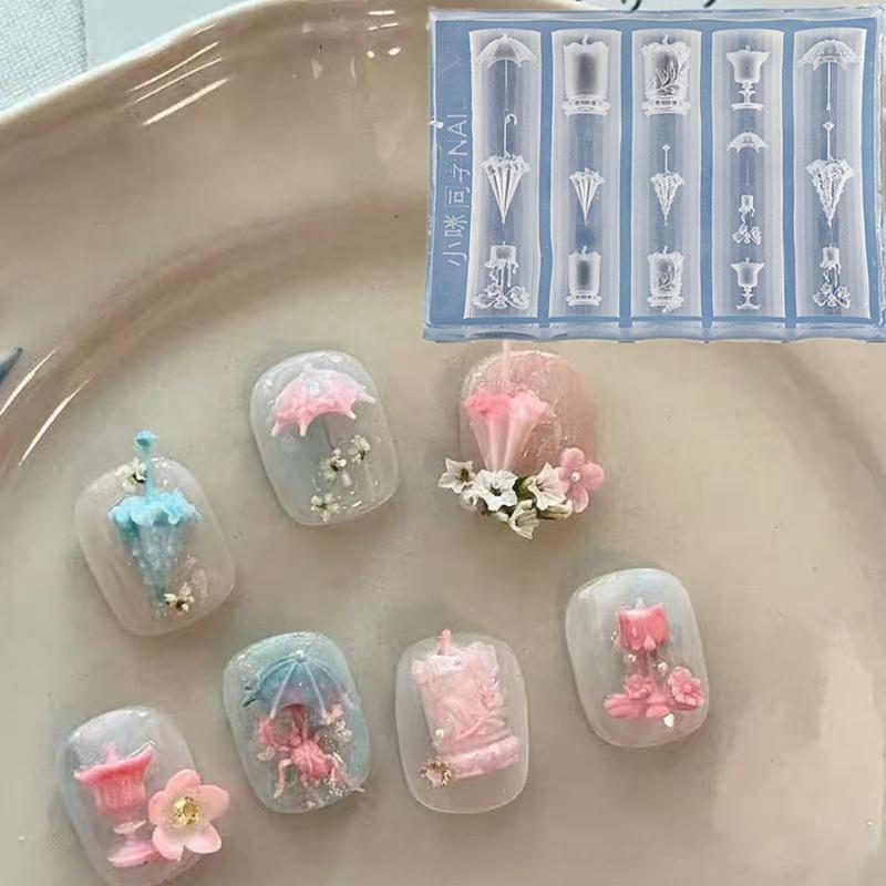 3D Relief Lace Umbrella Silicone Nail Art Mold Diy Nail Decor Transparent Manicure Template Umbrella Silicone Nail Art Mold Gift 1 pcs