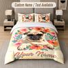 Pug Theme Custom Text Or Name 3Pcs Bedding Set 1 Flat Sheet & 2 Pillowcases Personalized Home Bedding