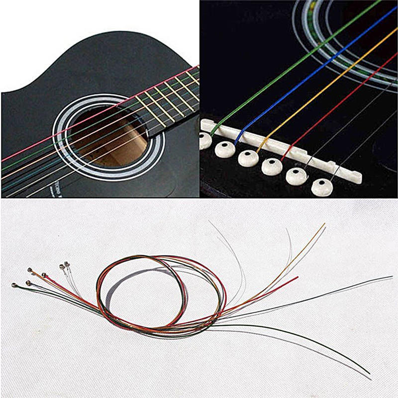 6Pcs Acoustic Guitar Strings Guitar Strings One Set 6Pcs Rainbow Colorful Color Chic