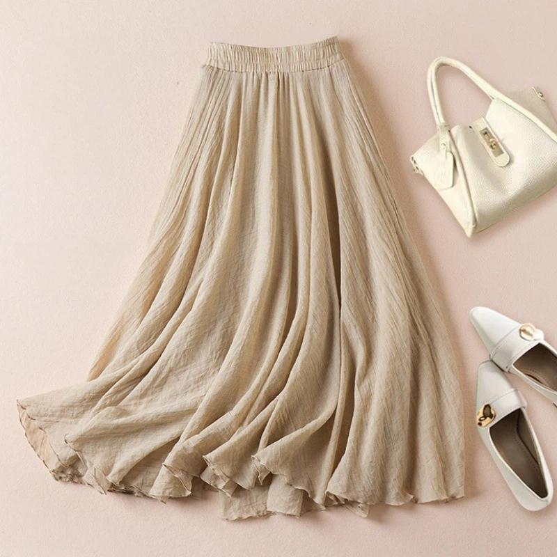 Skirt Women Summer Casual Versatile Elastic High Waist Loose Skirt Oversize Stretchy Cotton Dresses