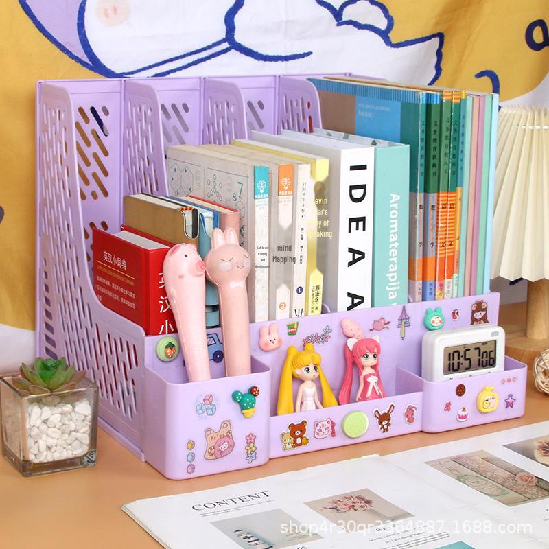 "Office Desk Organizer: File Rack, Basket, Folder Tray, Student Book Stand"