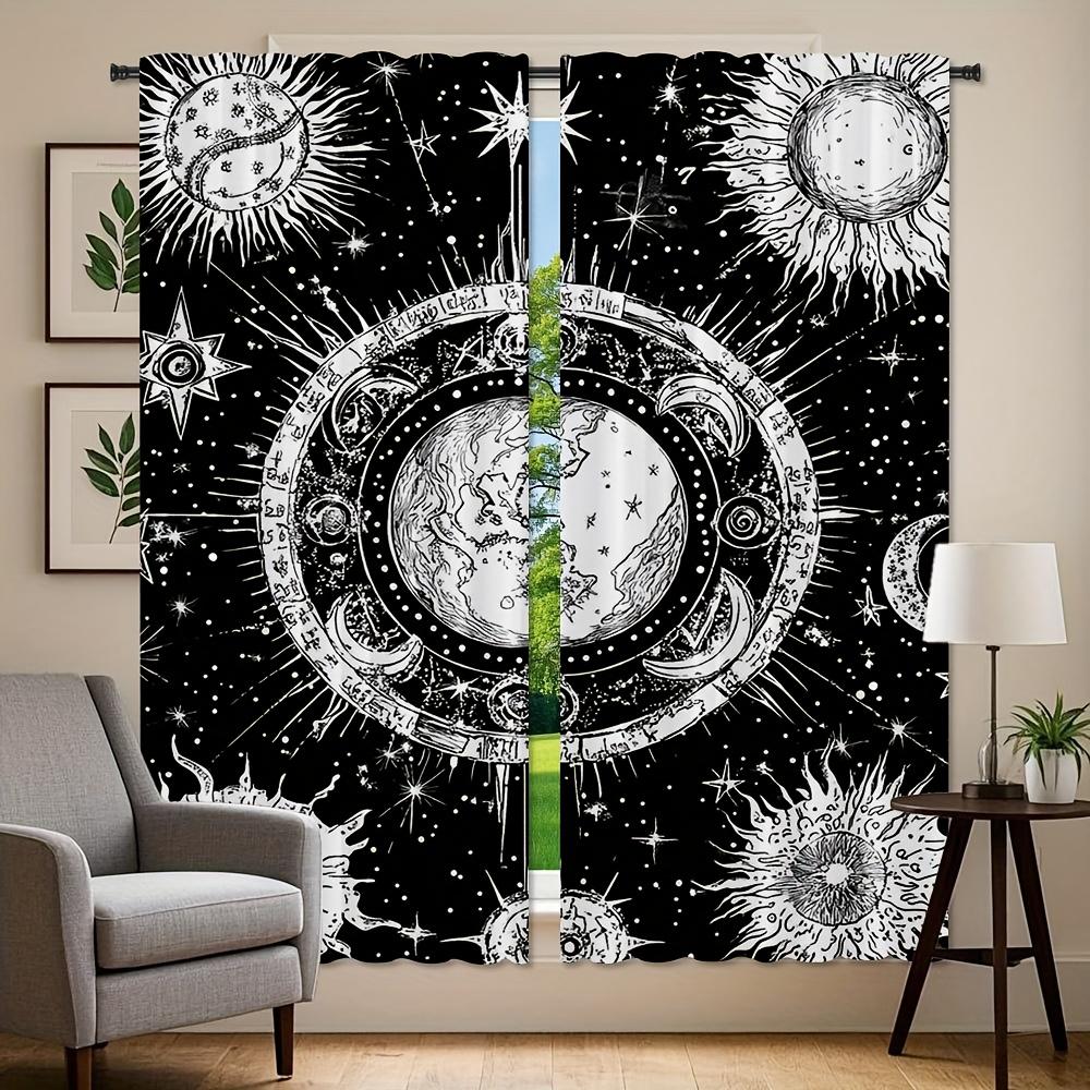 2pcs   Galaxy and Constellation Curtain Set   Mandala Sun and Moon Curtain for Bedroom   Gothic Boho Window Drapes
