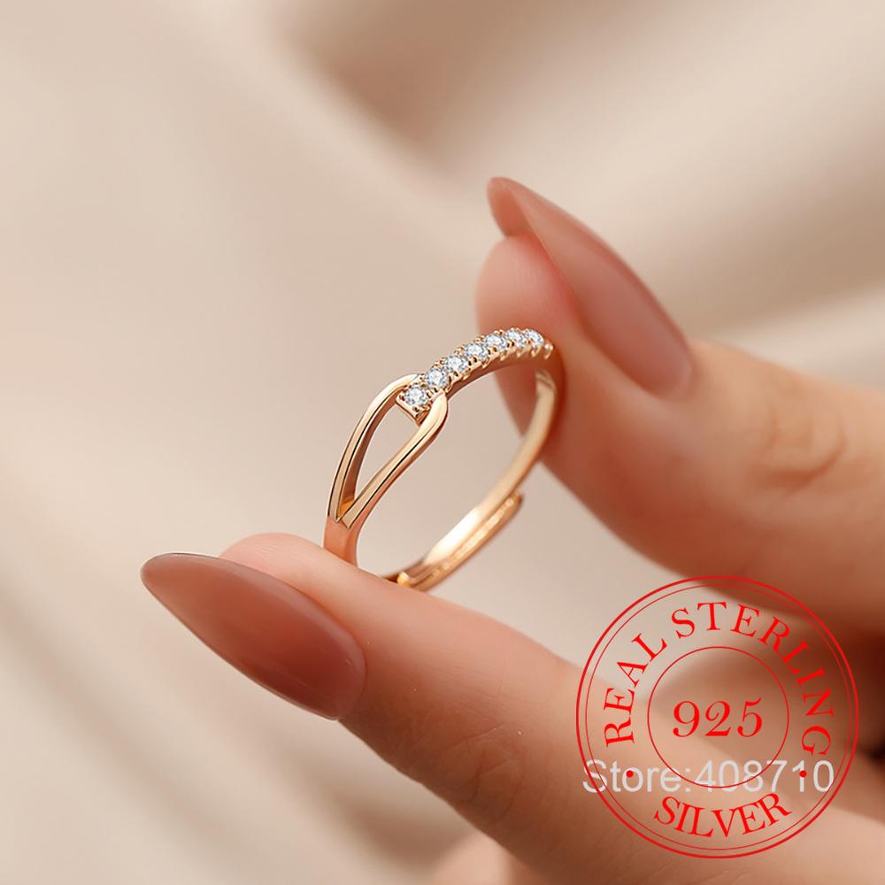 

925 Sterling Silver Jewelry 18K Gold Plated Crystal Geometric Finger Rings for Women Wedding Party Jewelry For Girls Friend Gift resizable