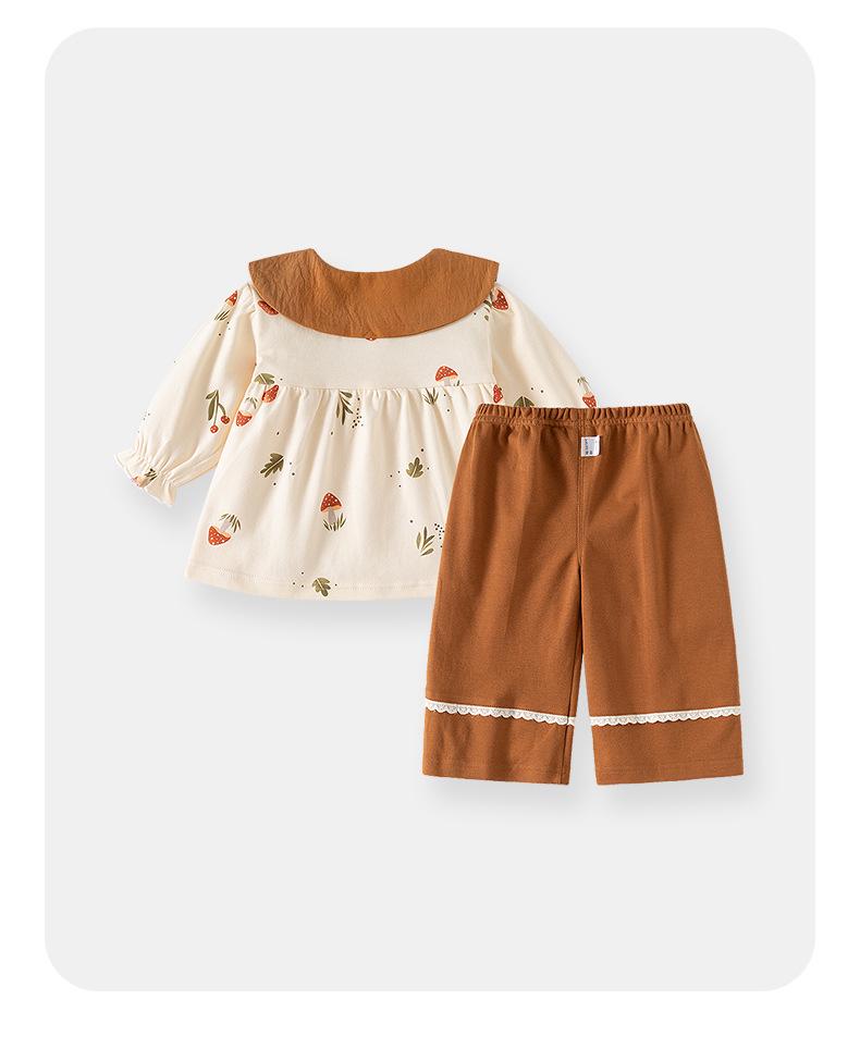 Wiosenne i jesienne ubranka dla niemowląt: Zestaw z długim rękawem i spodniami dla dziewczynek, Czysta bawełna, Stylowy dwuczęściowy strój, Wiek 0-6 lat