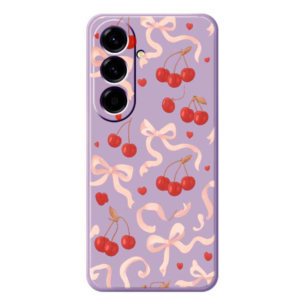 For Samsung Galaxy A56 5G Case Big Bow Cherry Pattern Printing Straight Edge TPU Phone Back Cover