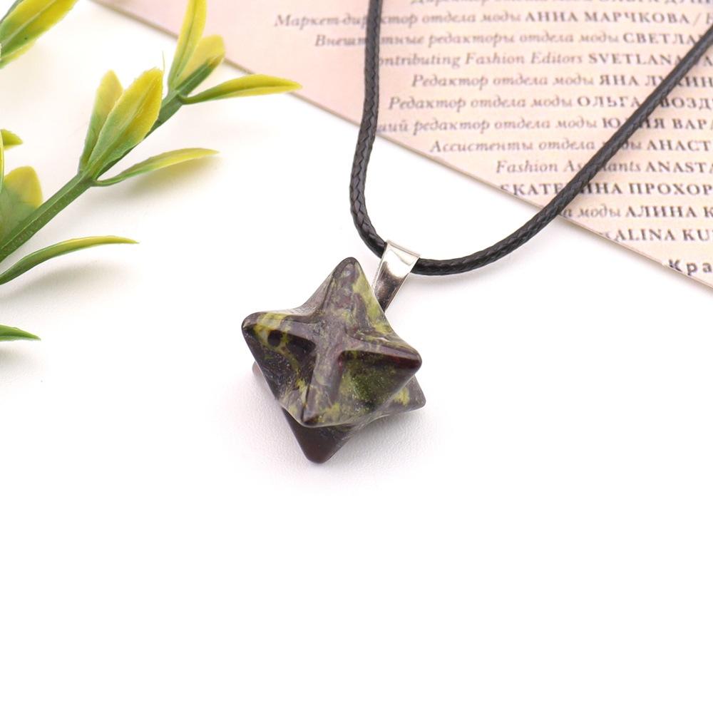 Natural Stone Crystal Agate, Large 24Mm Kabar Star Amethyst Pendant, Geometric Hexagram Necklace N757.
