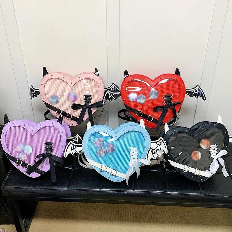 Lovely Little Devil Wings Pain Bag Comic Show Girls Crossbody Shoulder Bag Doll Receive Handbag Women Punk Heart Itabags