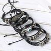 5pcs Evil Eye Wing Star Diy Braided Punk Style Bracelet Set Featuring Pu Leather And Beads