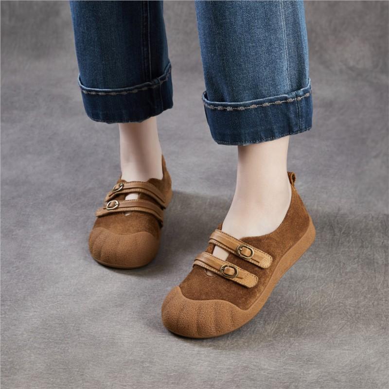 Johnature Retro Loafer mit weicher Sohle Echtes Leder Runde Spitze Flach Damen Flache Schuhe