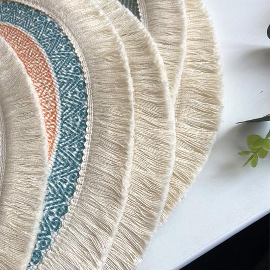 Yousheng Vintage Round Coasters, Pastoral Cotton Linen Placemats, Soft Jute Tassels Drink Mats, Handwoven Table Pads Mats Accessories