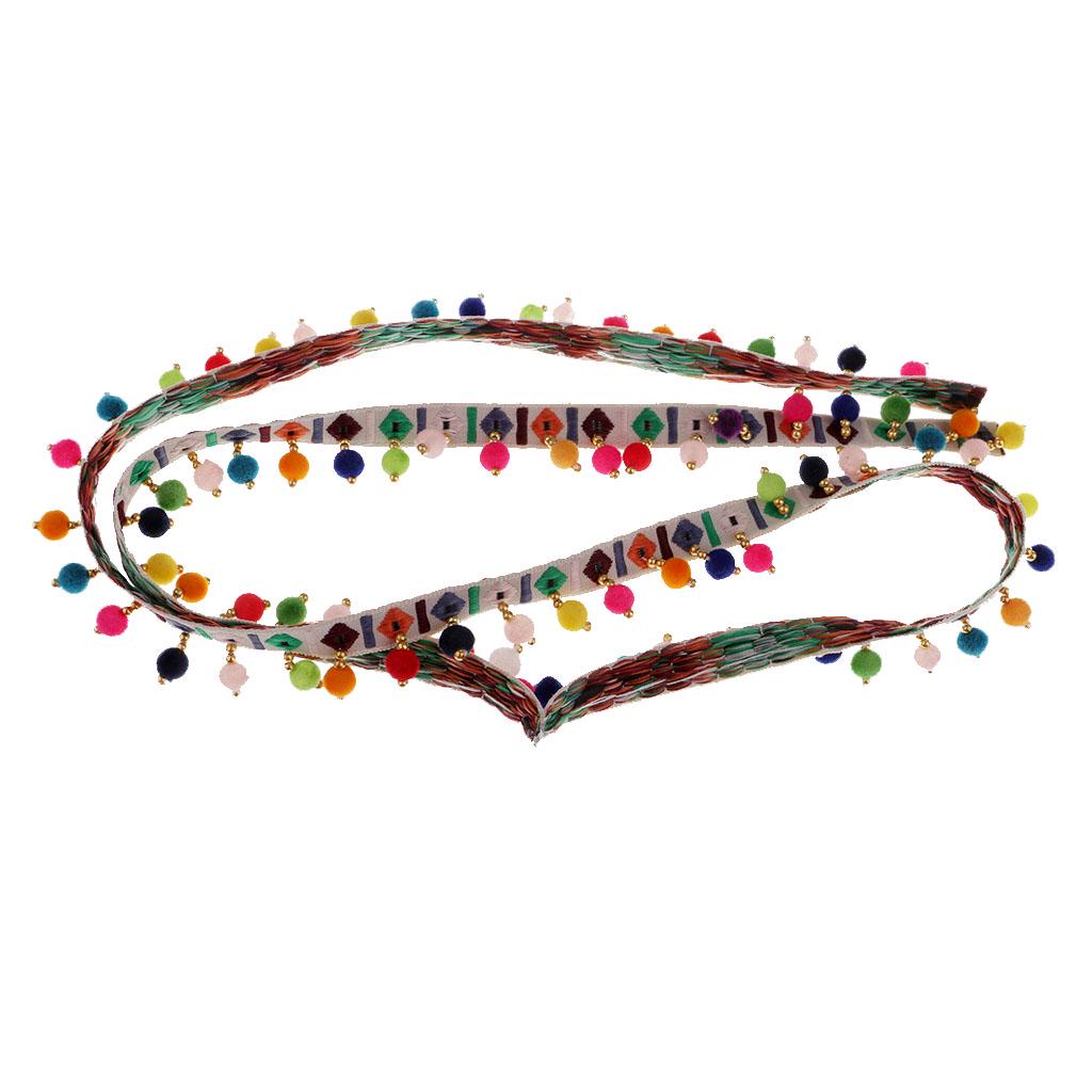 2 buc Panglică Jacquard din dantelă cu franjuri etnice cu franjuri, cu ornamente cu pompon, 1 iardă