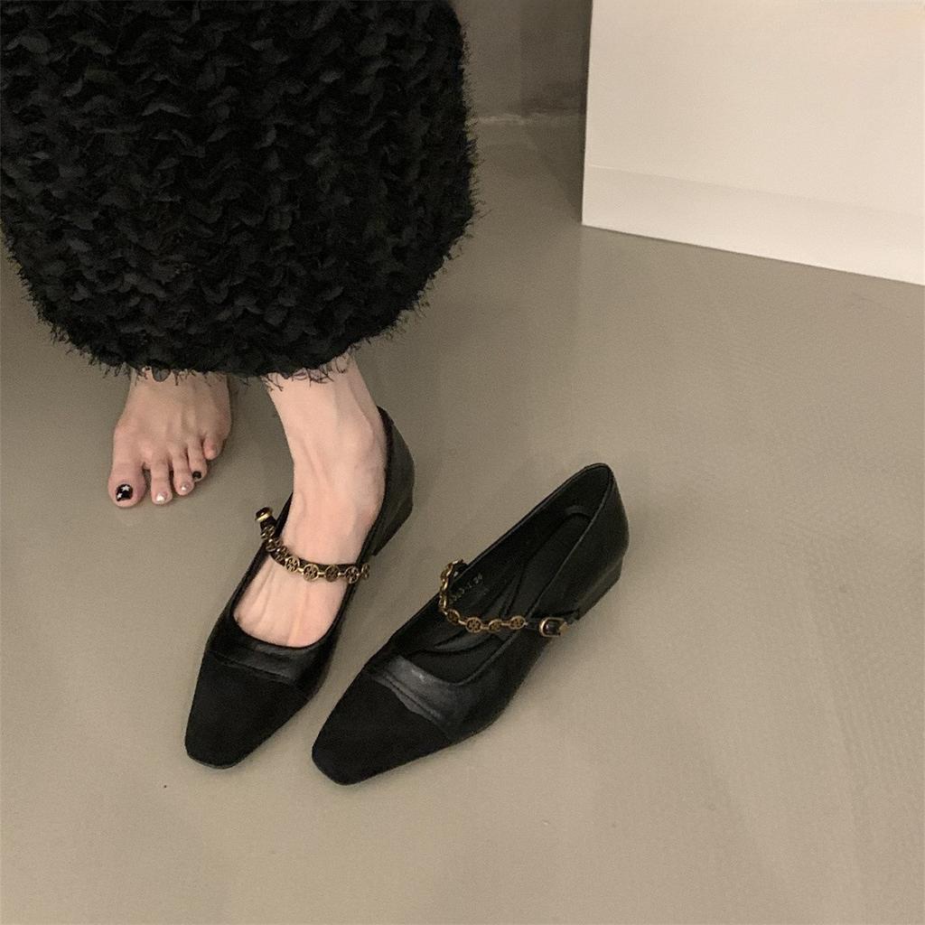 Thick heel chain Mary Jane shoes women's shoes spring and autumn 2025 new low heel light mouth word with retro single shoes