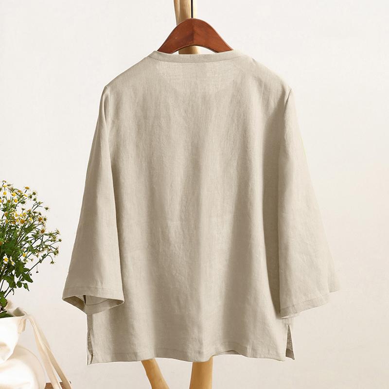 

ZANZEA Женская повседневная однотонная свободная блузка с круглым вырезом и рукавом 3/4 3XL абрикосовый