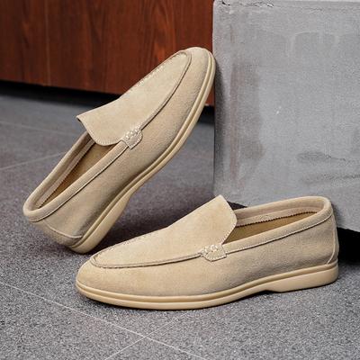 Men's Loafers Spring and Autumn Classic Simple and Comfortable Leather Beef Suede Beanie Shoes Versatile One-pedal Casual Leather Shoes