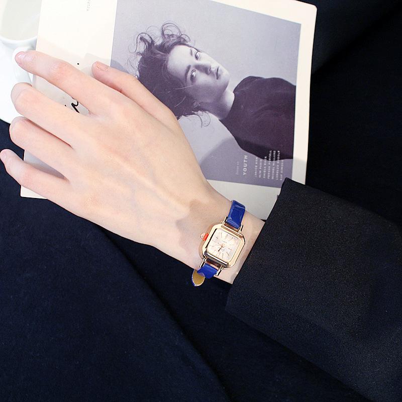 

Женские винтажные квадратные часы, кварцевые аналоговые часы с мини-циферблатом, деловые кожаные часы синий