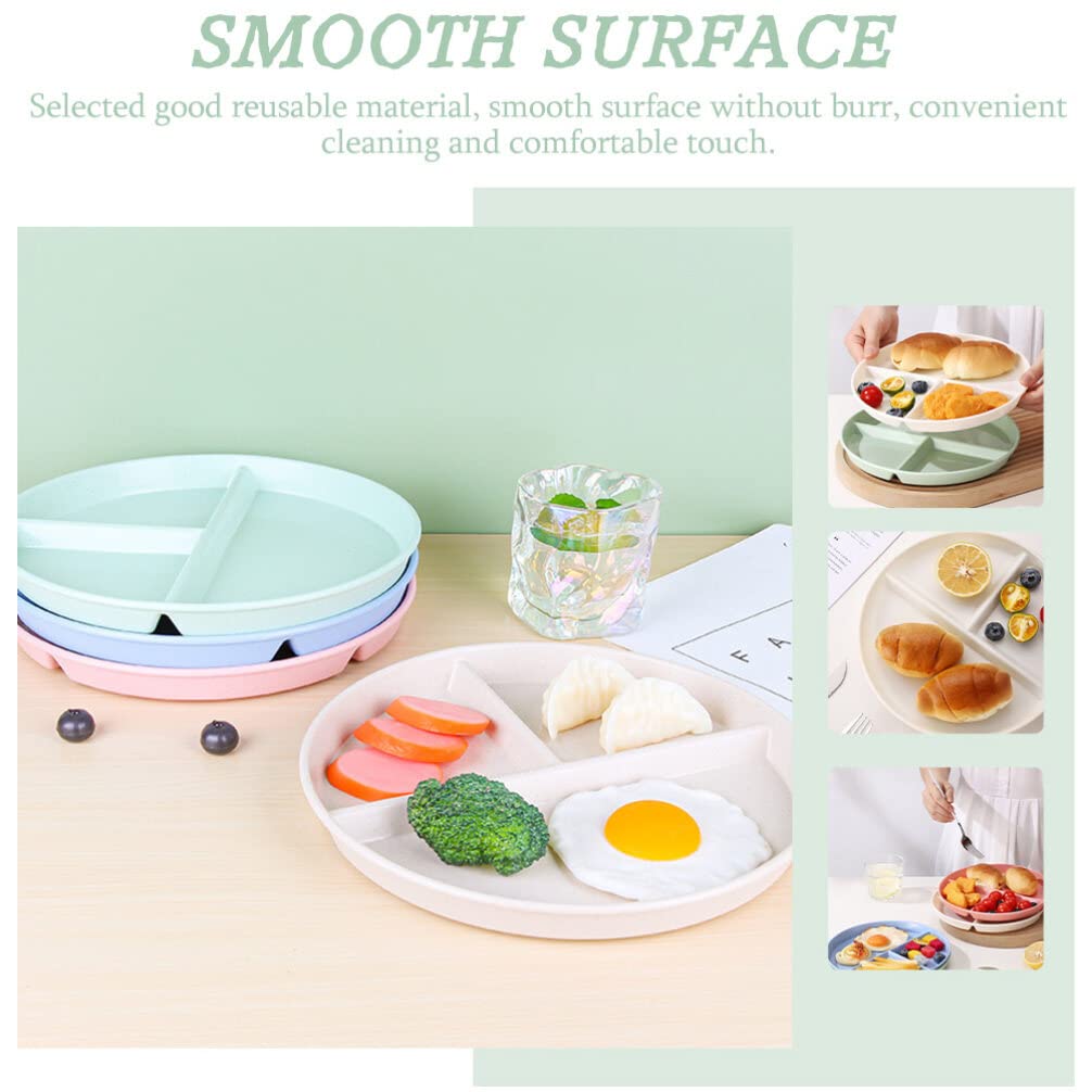 NUOLUX Lunch Dinner Outer Lightweight Dishwasher Set of 4 Plates, 3-Compartment Plates, 22.5cm Diameter, Heat-Resistant, Shatter-Resistant, Plastic,