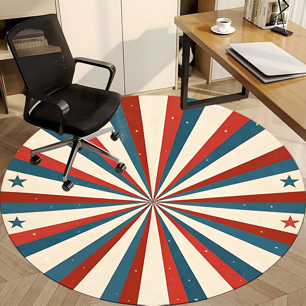 1PC Red and Blue Radiation Pattern Office Round Area Rug, Mat Suitable For Office, Under Office Chairs Bedroom Living Room Home Decor, Room Deco