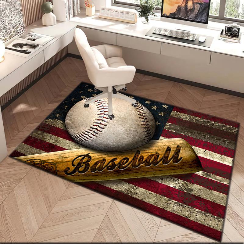 1pc American Flag, Baseball, and Guitar Carpet Rug for Living Room Bedroom Home Sofa Decoration,Kids Play Non-slip Floor Mat