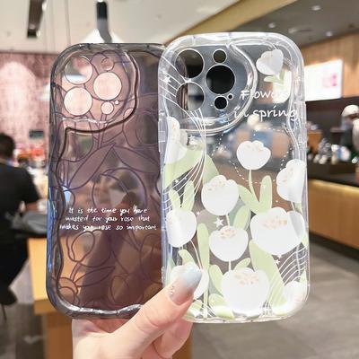 Custodia morbida trasparente in silicone Cream Wave Cover posteriore trasparente per cellulare con guscio floreale carino lucido per iPhone Samsung Xiaomi