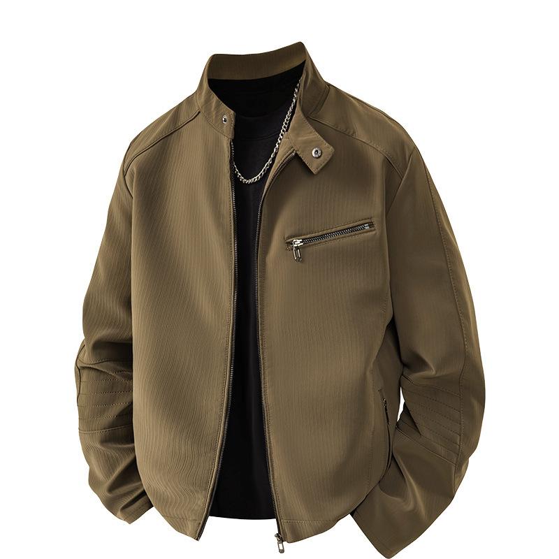 25 autumn and winter new men's leather jacket slim handsome locomotive clothing stand-up collar retro loose jacket