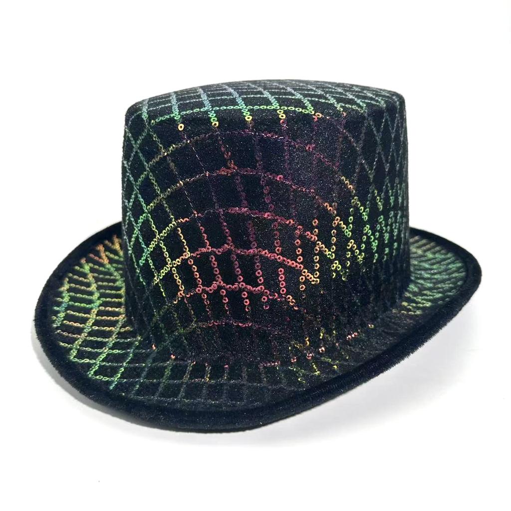 Flat Top Top Hat Men'S High-End Sequined Jazz Hat Women'S Party Performance Hat Men'S Spring Sun Hat