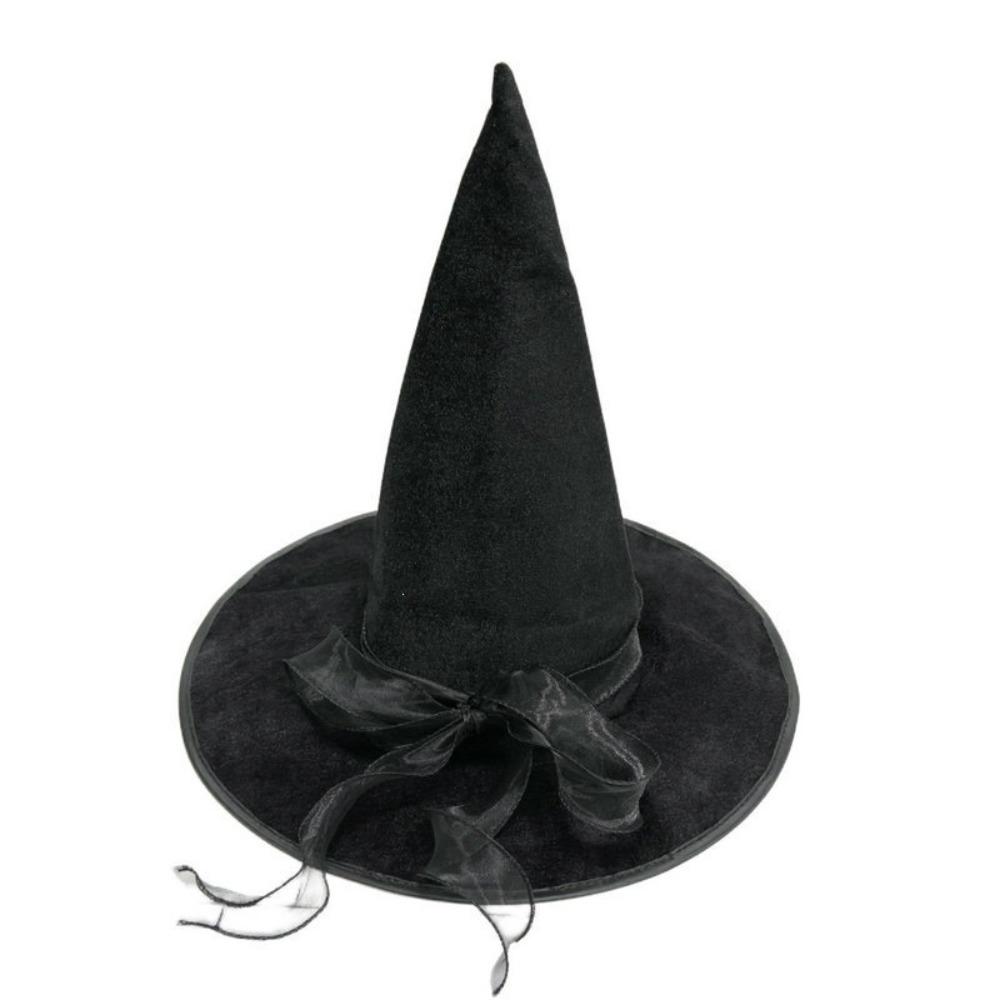 Gothic Velvet Dark Witch Hat with Lace Vintage Cosplay Cap Halloween Witch Hat Masquerades