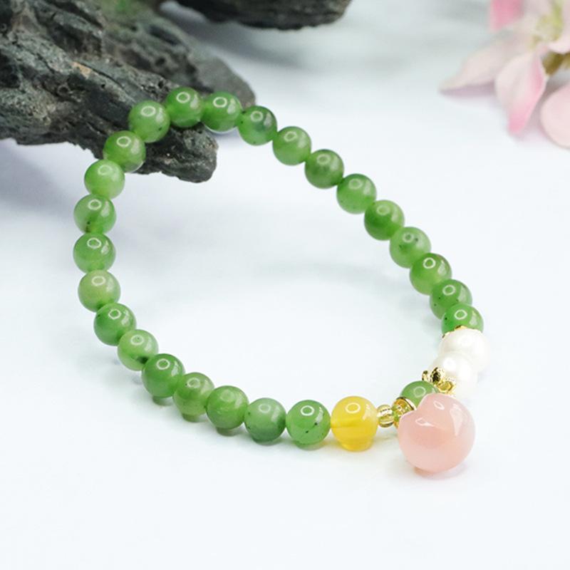 2026 Ximang Hetian Jade Green Bracelet 2026an Peach Beeswax Pearl Factory  S3051606 Multi approx. 6mm