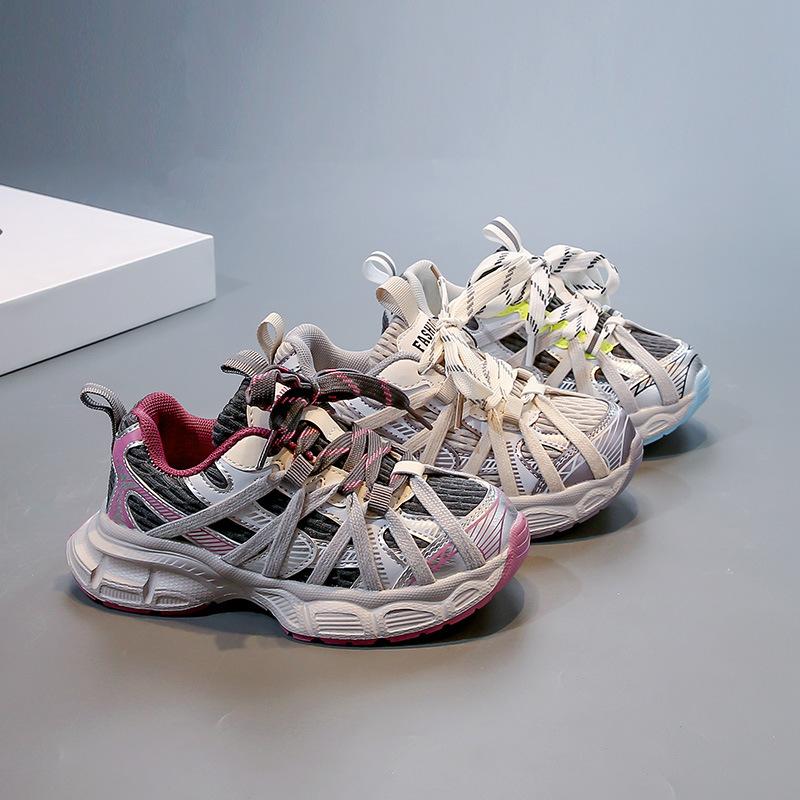 2025 Spring and Autumn New Mesh Breathable Baby Girl Dad Shoes Fashionable Versatile Boys Running Shoes Soft Sole Non-slip