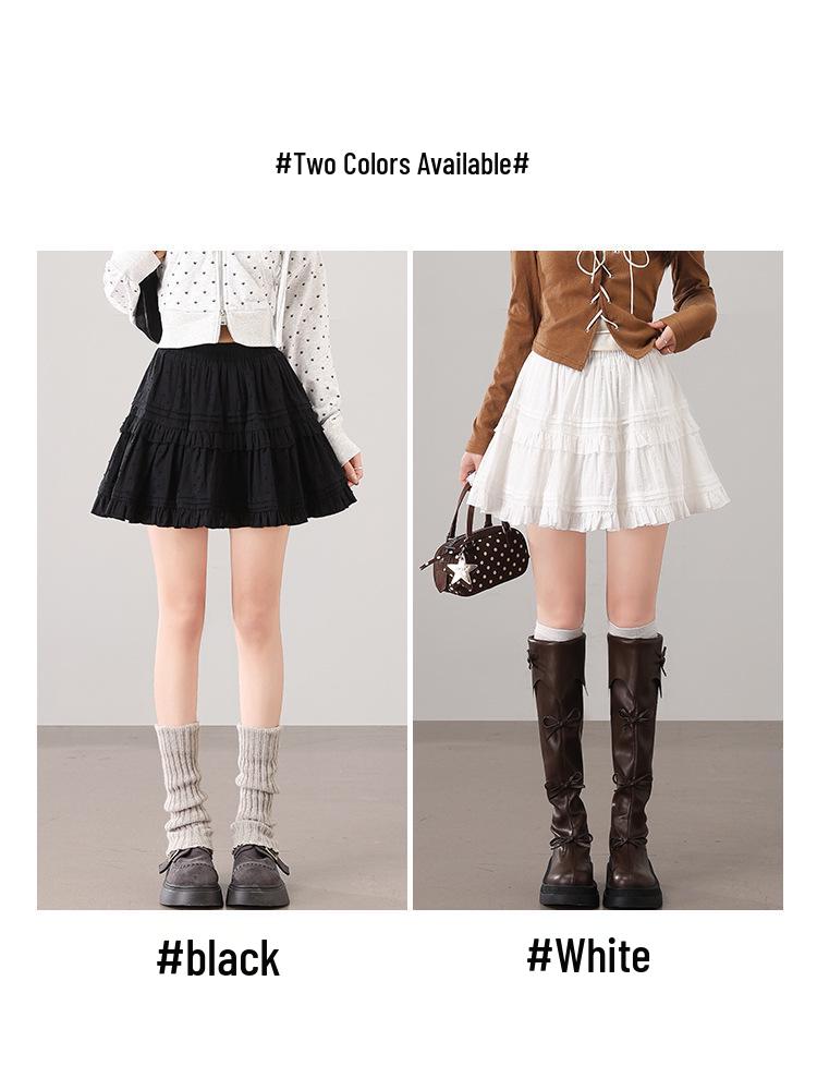 2025 Stylish Elastic Waist Jacquard Skirt - Fluffy Cake Design, Long Legs Effect, Versatile Slimming Short Skirt