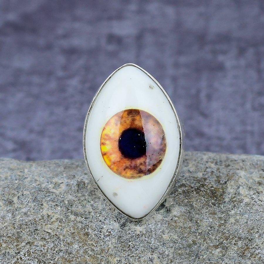 White Evil Eye Gemstone Handmade 925 Sterling Silver Ring Jewelry For Her